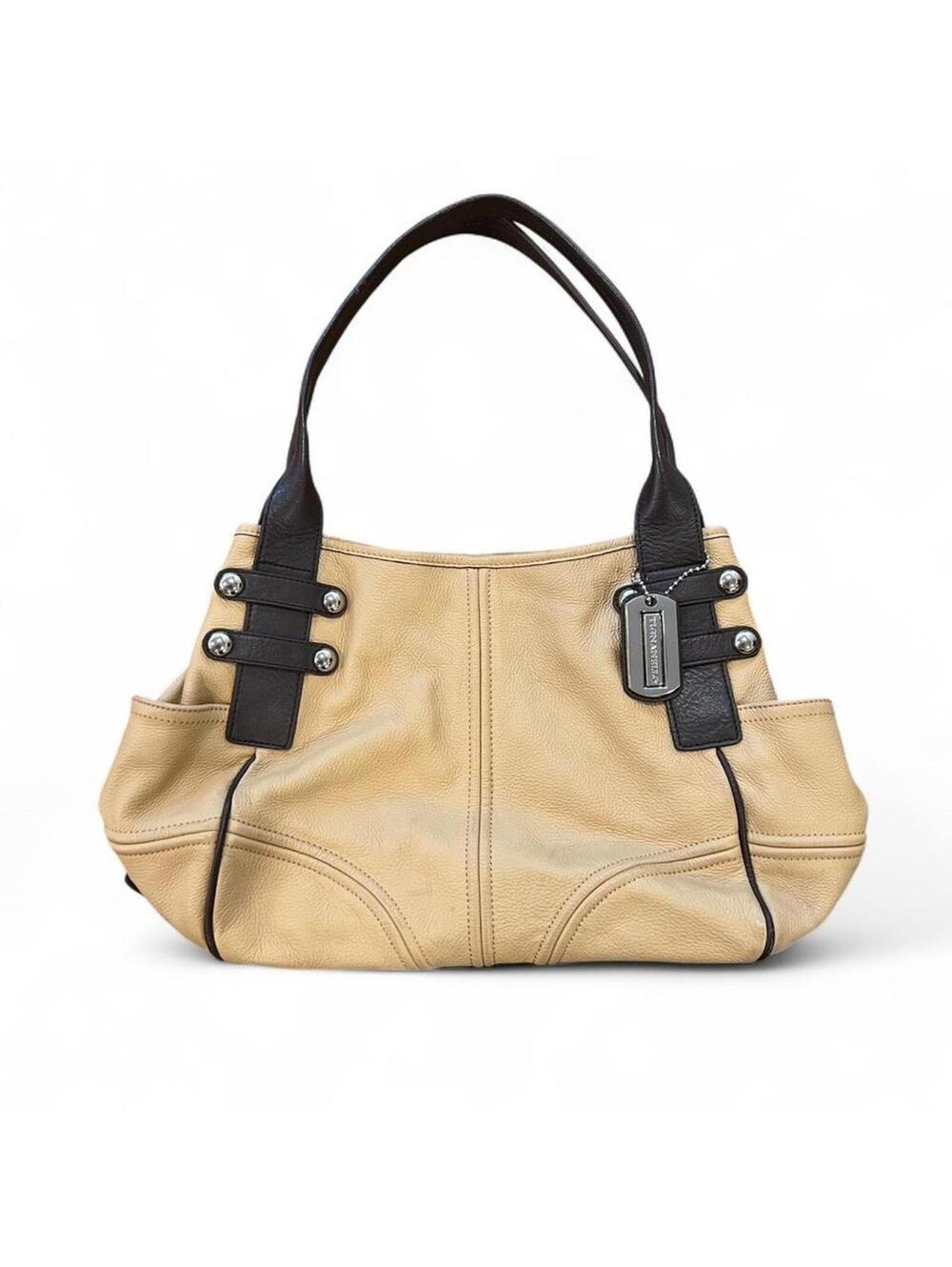 Vintage Y2K Tan Leather Shoulder Bag Studded Straps